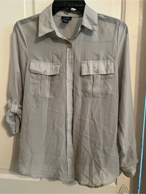 Eyeshadow Light Gray Button-Up Chiffon Blouse